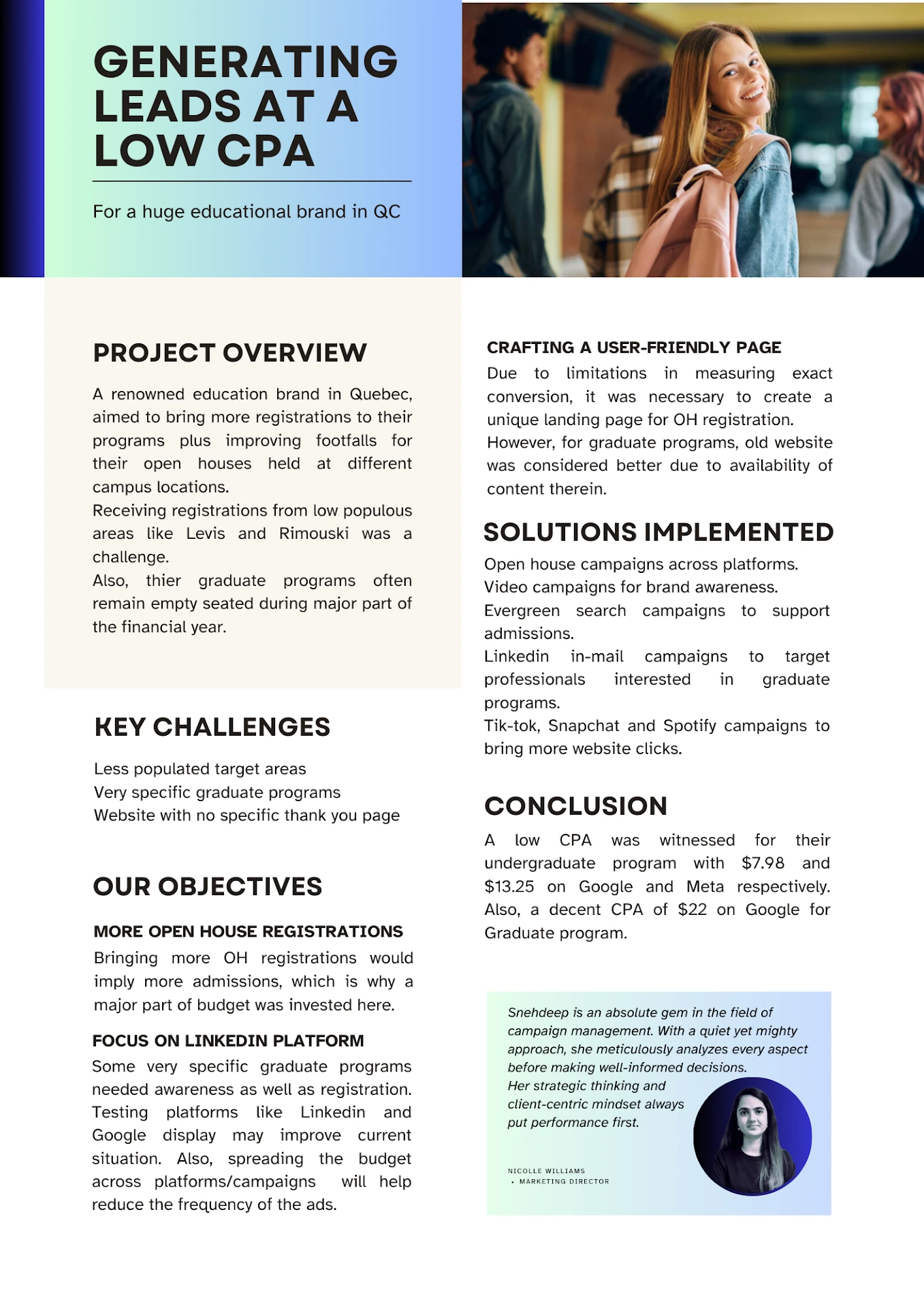 Case study: generating leads at a low CPA for an educational brand